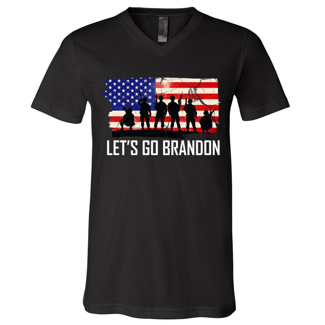 Let's Go Brandon Military Troops American Flag V-Neck T-Shirt