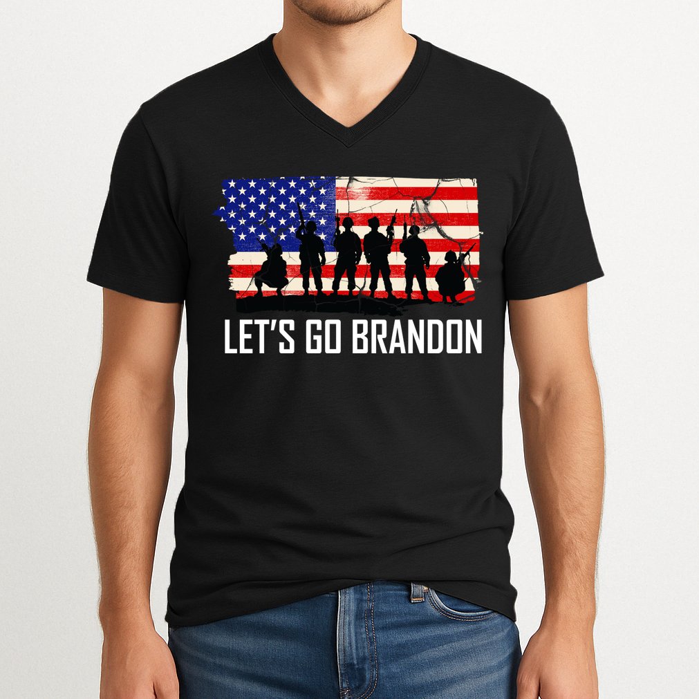 Let's Go Brandon Military Troops American Flag V-Neck T-Shirt