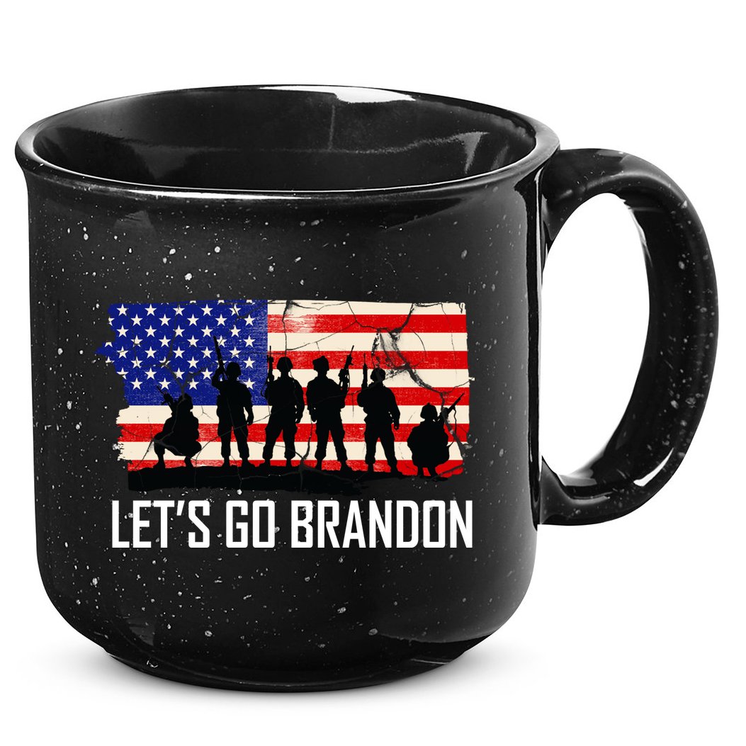 Let's Go Brandon Military Troops American Flag 15oz Campfire Ceramic Mug
