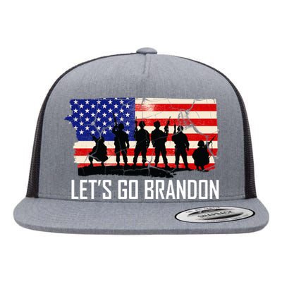 Let's Go Brandon Military Troops American Flag Flat Bill Trucker Hat