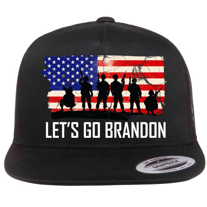Let's Go Brandon Military Troops American Flag Flatbill Hat