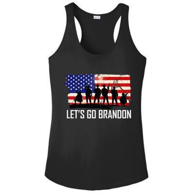 Let's Go Brandon Military Troops American Flag Ladies PosiCharge Competitor Racerback Tank