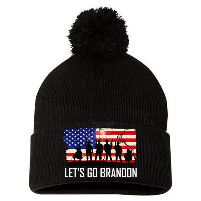 Let's Go Brandon Military Troops American Flag Pom Pom 12in Knit Beanie