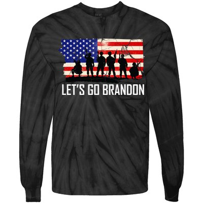 Let's Go Brandon Military Troops American Flag Tie-Dye Long Sleeve Shirt