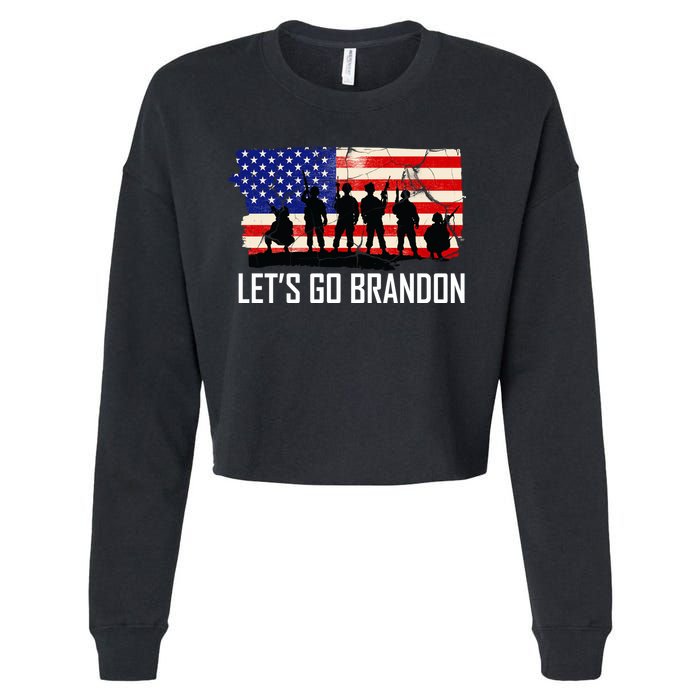 Let's Go Brandon Military Troops American Flag Cropped Pullover Crew