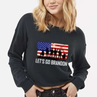 Let's Go Brandon Military Troops American Flag Cropped Pullover Crew