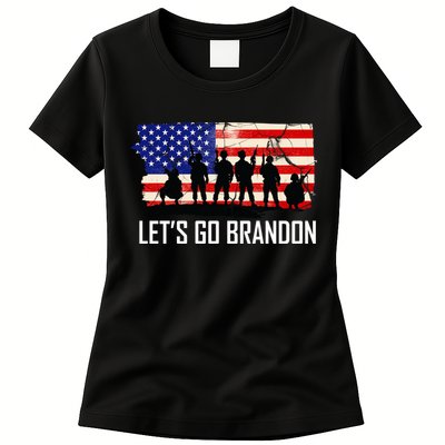 Let's Go Brandon Military Troops American Flag Womens T-Shirt