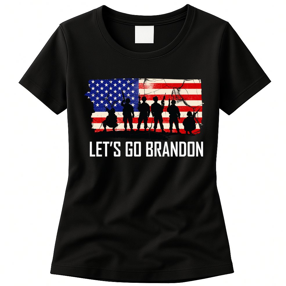 Let's Go Brandon Military Troops American Flag Womens T-Shirt