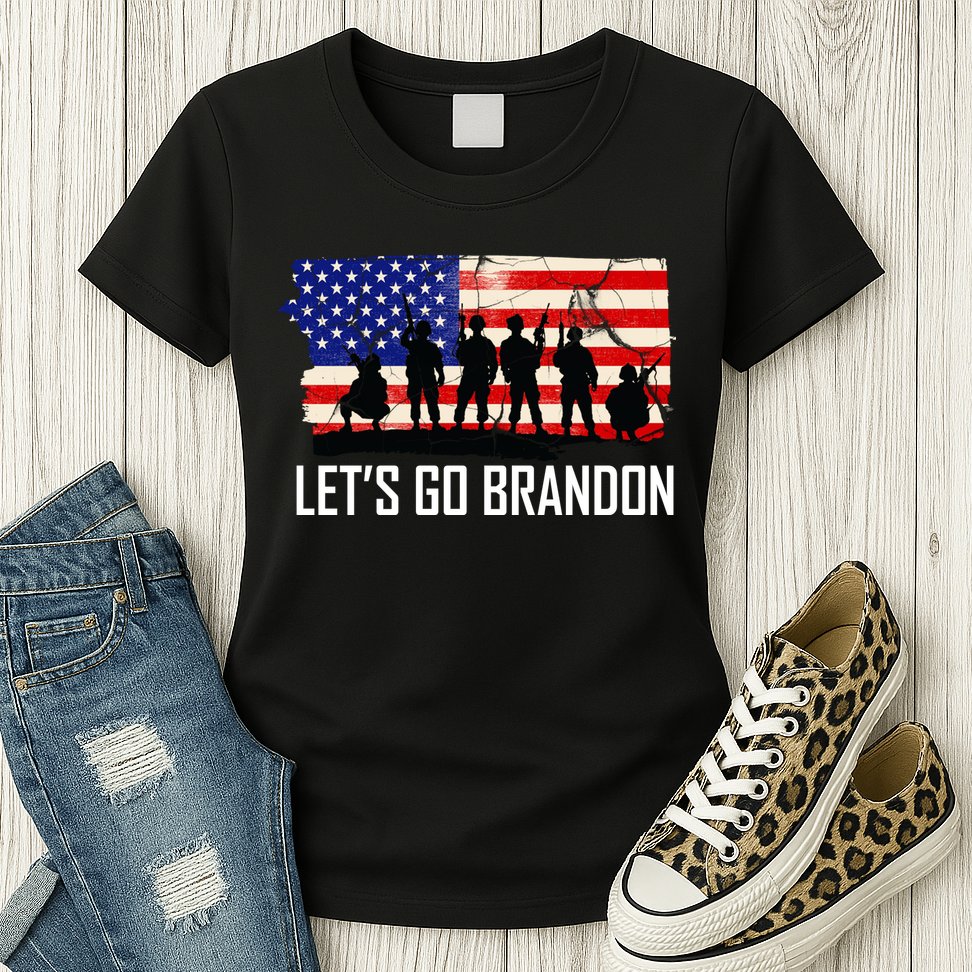Let's Go Brandon Military Troops American Flag Womens T-Shirt
