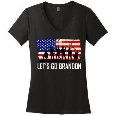 Let's Go Brandon Military Troops American Flag Women's V-Neck T-Shirt