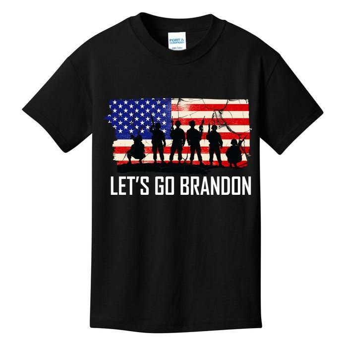 Let's Go Brandon Military Troops American Flag Kids T-Shirt