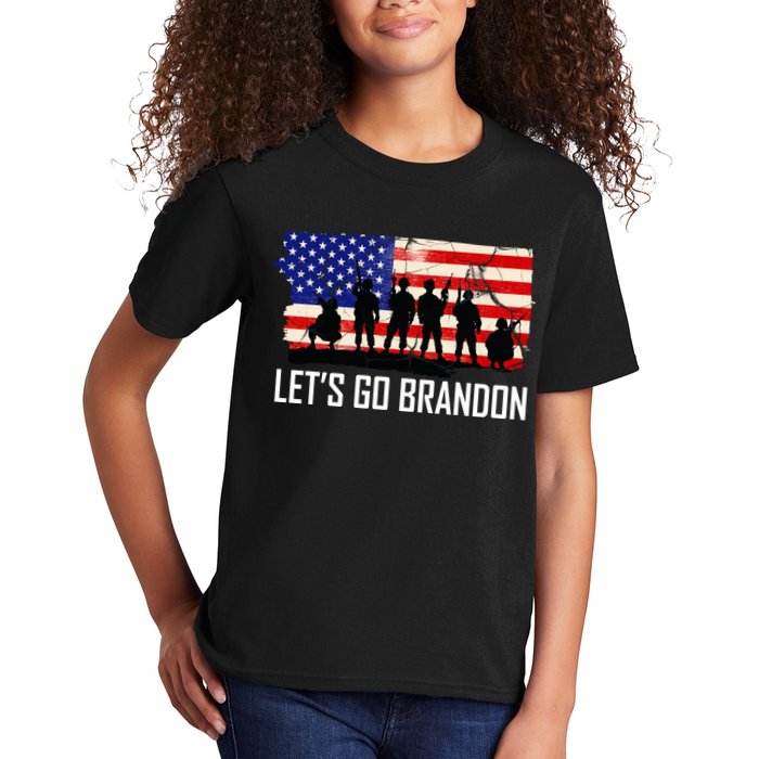 Let's Go Brandon Military Troops American Flag Kids T-Shirt