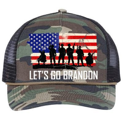 Let's Go Brandon Military Troops American Flag Retro Rope Trucker Hat Cap