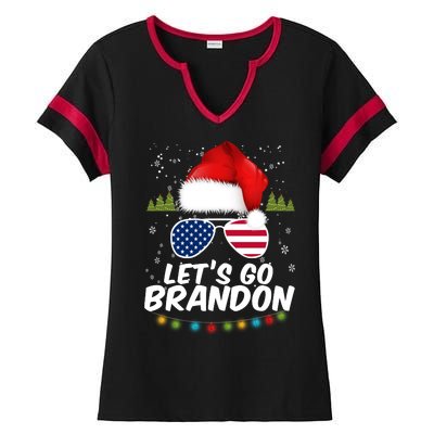 Let's Go Brandon Santa Claus USA Christmas Shades Ladies Halftime Notch Neck Tee