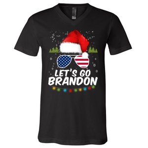 Let's Go Brandon Santa Claus USA Christmas Shades V-Neck T-Shirt