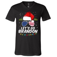 Let's Go Brandon Santa Claus USA Christmas Shades V-Neck T-Shirt