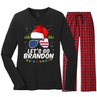 Let's Go Brandon Santa Claus USA Christmas Shades Women's Long Sleeve Flannel Pajama Set 