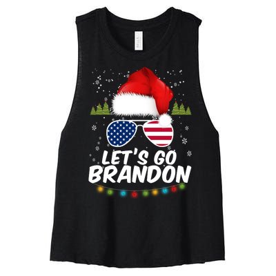 Let's Go Brandon Santa Claus USA Christmas Shades Women's Racerback Cropped Tank