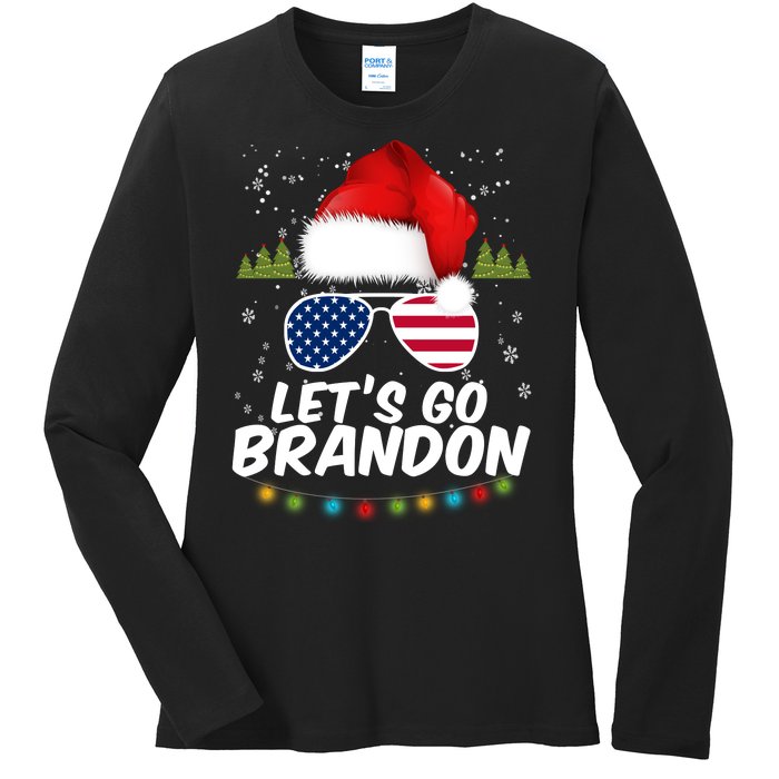 Let's Go Brandon Santa Claus USA Christmas Shades Ladies Long Sleeve Shirt