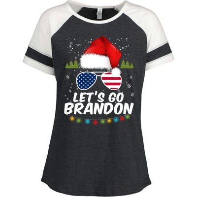 Let's Go Brandon Santa Claus USA Christmas Shades Enza Ladies Jersey Colorblock Tee