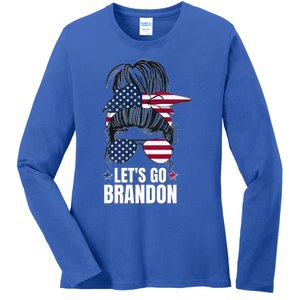 LetS Go Brandon Funny Messy Bun Gift Ladies Long Sleeve Shirt