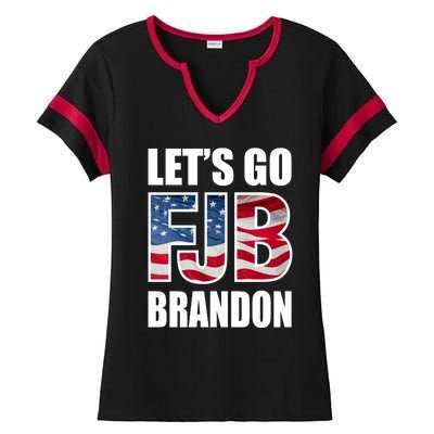 Let's Go Brandon FJB Flag Image Kitchenware Ladies Halftime Notch Neck Tee