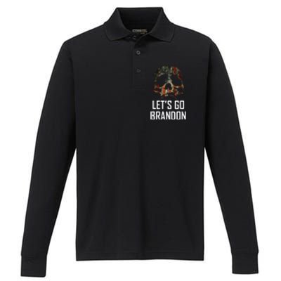 Let's Go Brandon American Grunge Skull Performance Long Sleeve Polo