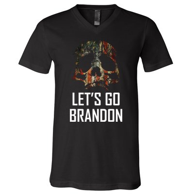 Let's Go Brandon American Grunge Skull V-Neck T-Shirt