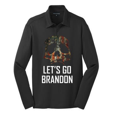 Let's Go Brandon American Grunge Skull Silk Touch Performance Long Sleeve Polo