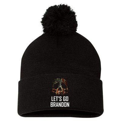 Let's Go Brandon American Grunge Skull Pom Pom 12in Knit Beanie