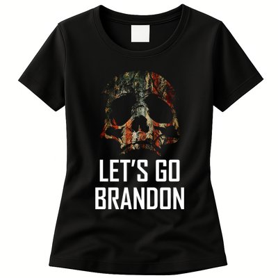 Let's Go Brandon American Grunge Skull Womens T-Shirt
