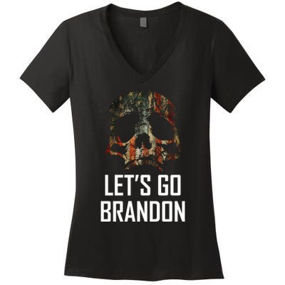 Let's Go Brandon American Grunge Skull Women's V-Neck T-Shirt