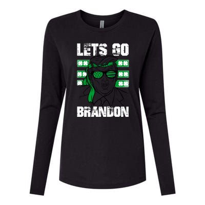 Lets Go Brandon St Patrick's Day Trump Beer America Flag Womens Cotton Relaxed Long Sleeve T-Shirt