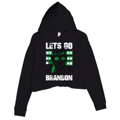 Lets Go Brandon St Patrick's Day Trump Beer America Flag Crop Fleece Hoodie