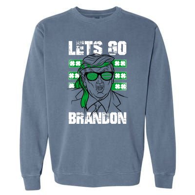 Lets Go Brandon St Patrick's Day Trump Beer America Flag Garment-Dyed Sweatshirt