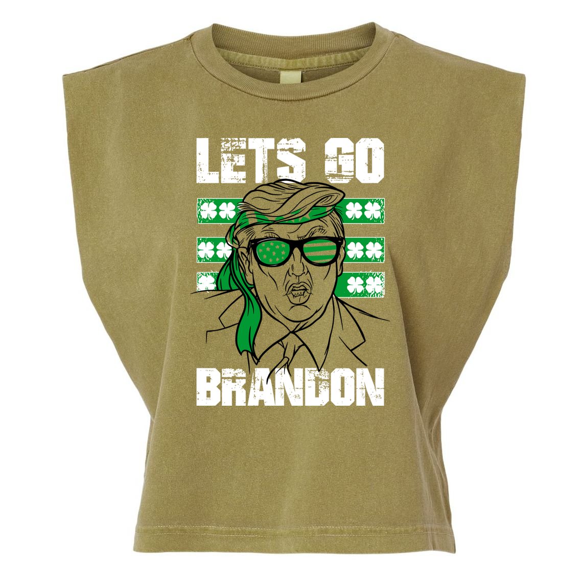 Lets Go Brandon St Patrick's Day Trump Beer America Flag Garment-Dyed Women's Muscle Tee