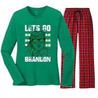 Lets Go Brandon St Patrick's Day Trump Beer America Flag Women's Long Sleeve Flannel Pajama Set 