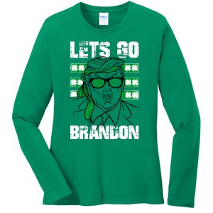 Lets Go Brandon St Patrick's Day Trump Beer America Flag Ladies Long Sleeve Shirt