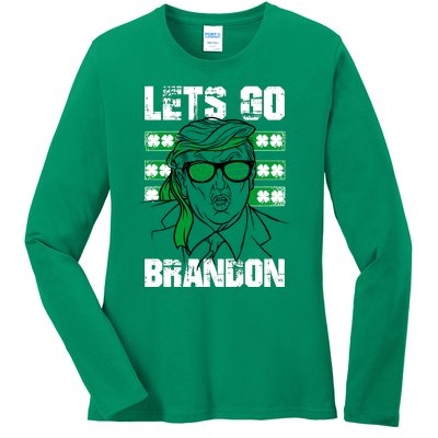 Lets Go Brandon St Patrick's Day Trump Beer America Flag Ladies Long Sleeve Shirt