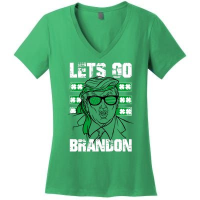 Lets Go Brandon St Patrick's Day Trump Beer America Flag Women's V-Neck T-Shirt