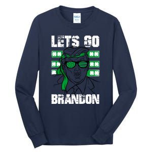 Lets Go Brandon St Patrick's Day Trump Beer America Flag Tall Long Sleeve T-Shirt