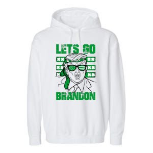 Lets Go Brandon St Patrick's Day Trump Beer America Flag Garment-Dyed Fleece Hoodie