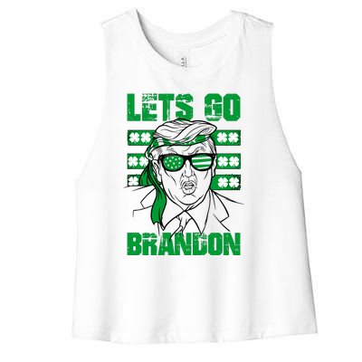 Lets Go Brandon St Patrick's Day Trump Beer America Flag Women's Racerback Cropped Tank