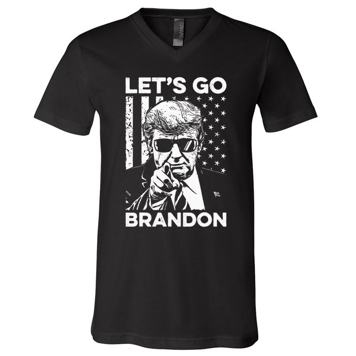 Let’s Go Brandon Conservative USA Flag Funny Donal Trump V-Neck T-Shirt