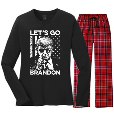 Let’s Go Brandon Conservative USA Flag Funny Donal Trump Women's Long Sleeve Flannel Pajama Set 