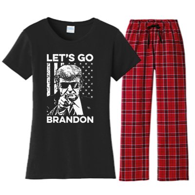 Let’s Go Brandon Conservative USA Flag Funny Donal Trump Women's Flannel Pajama Set