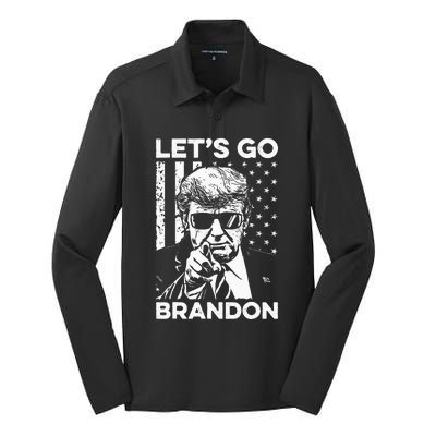 Let’s Go Brandon Conservative USA Flag Funny Donal Trump Silk Touch Performance Long Sleeve Polo