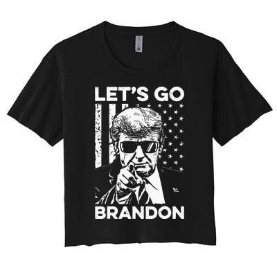 Let’s Go Brandon Conservative USA Flag Funny Donal Trump Women's Crop Top Tee