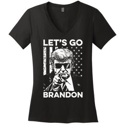 Let’s Go Brandon Conservative USA Flag Funny Donal Trump Women's V-Neck T-Shirt