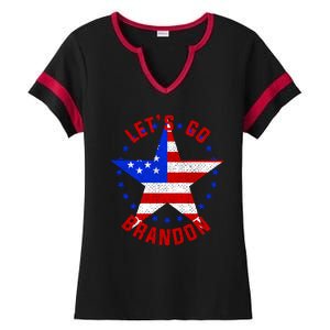 Lets Go Brandon LGB FBJ USA Star Flag Ladies Halftime Notch Neck Tee